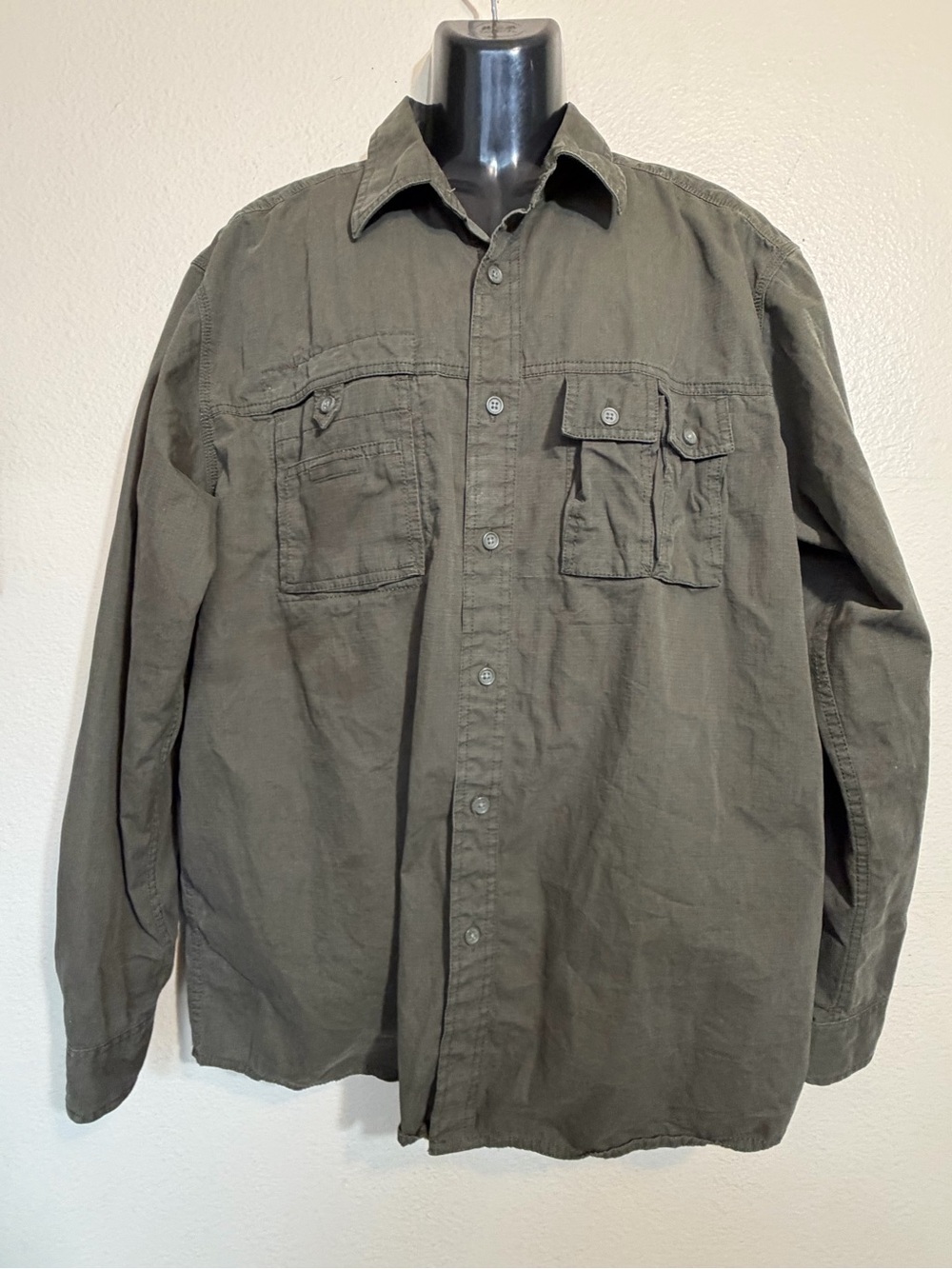 Eddie Bauer Men's Olive Green Utility Long Sleeve Shirt - Size L